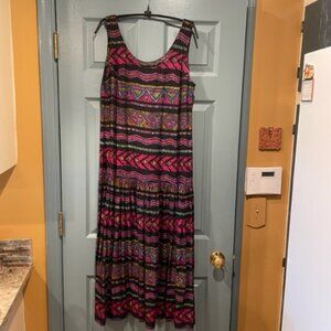 P.J. Klein vintage boho dress, 80s never worn, black multicolor, 38" chest, 50"L